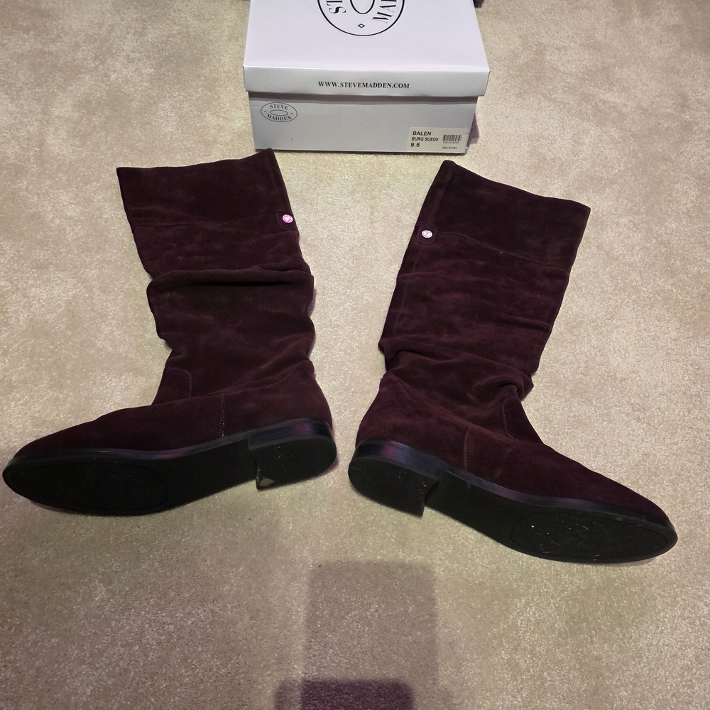 Steve Madden Women's Calf Slouch Suede Balen Boots In Burgundy Size 9.5